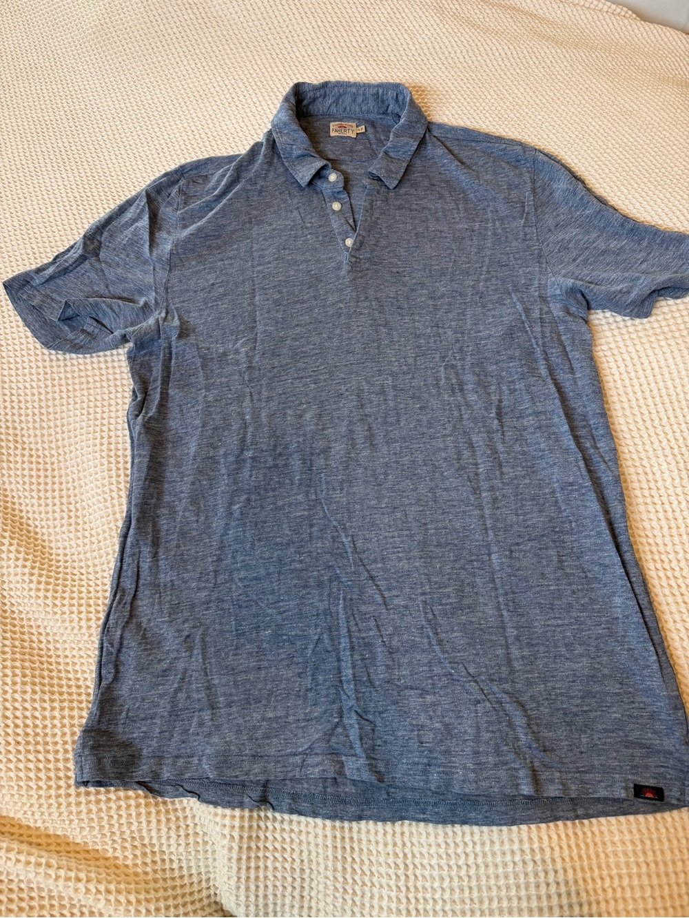 Faherty 100% Linen Men's Blue Heather Polo Shirt